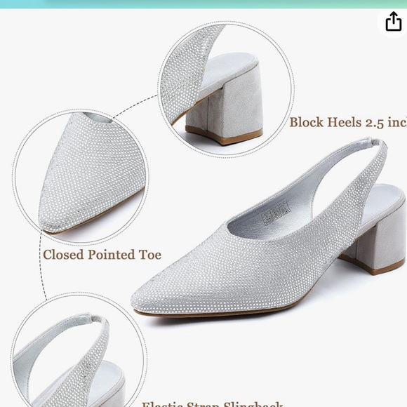 amazon kitty pumps pointed sling back silver rhinestones - Picture 6 of 9